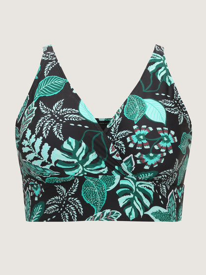 Floral Print Surplice Neckline Swim Top