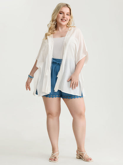 Pure Cotton Tassels Sheer Kimono