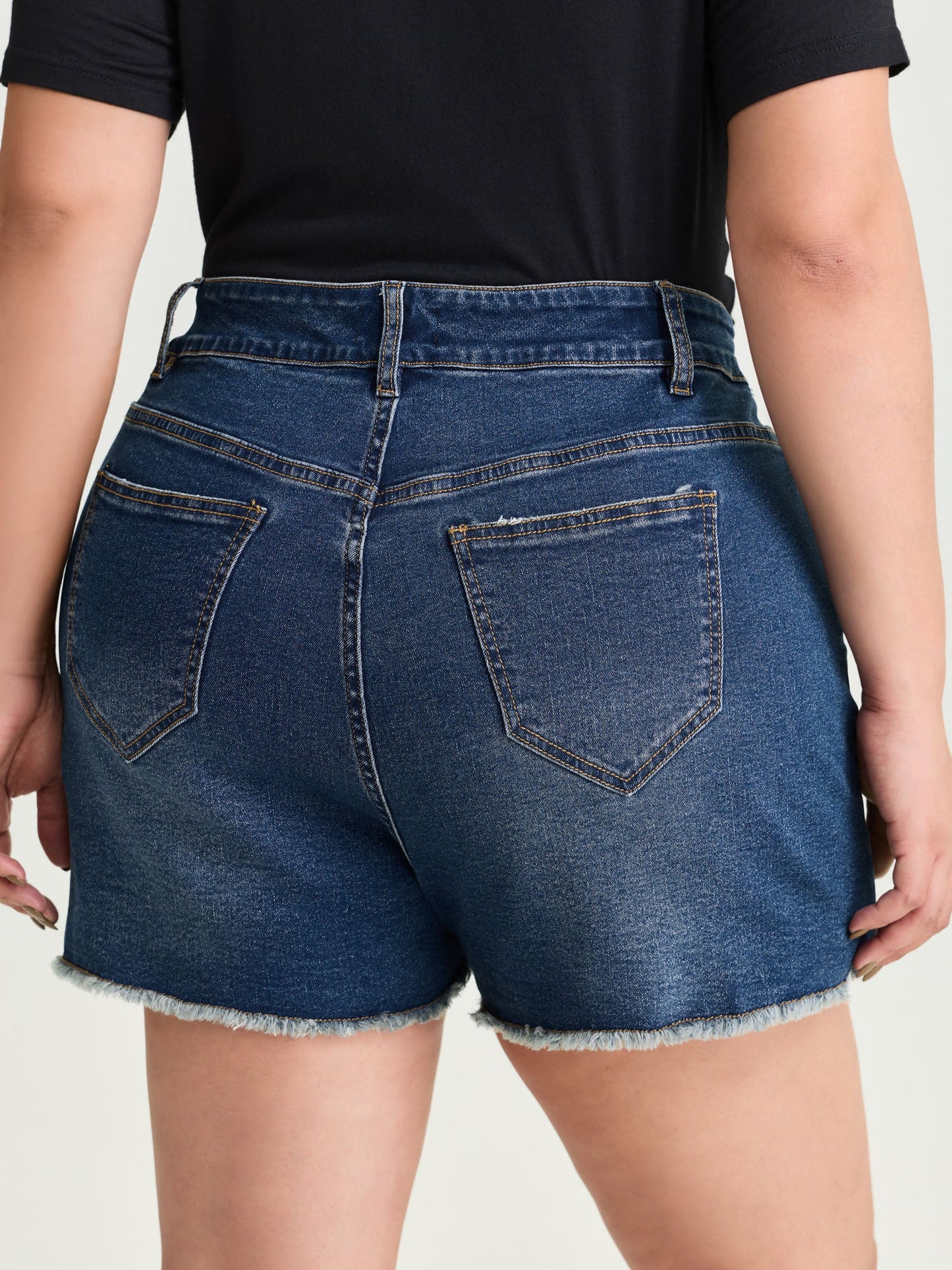 Raw Hem Stretchy Straight-Leg Denim Shorts