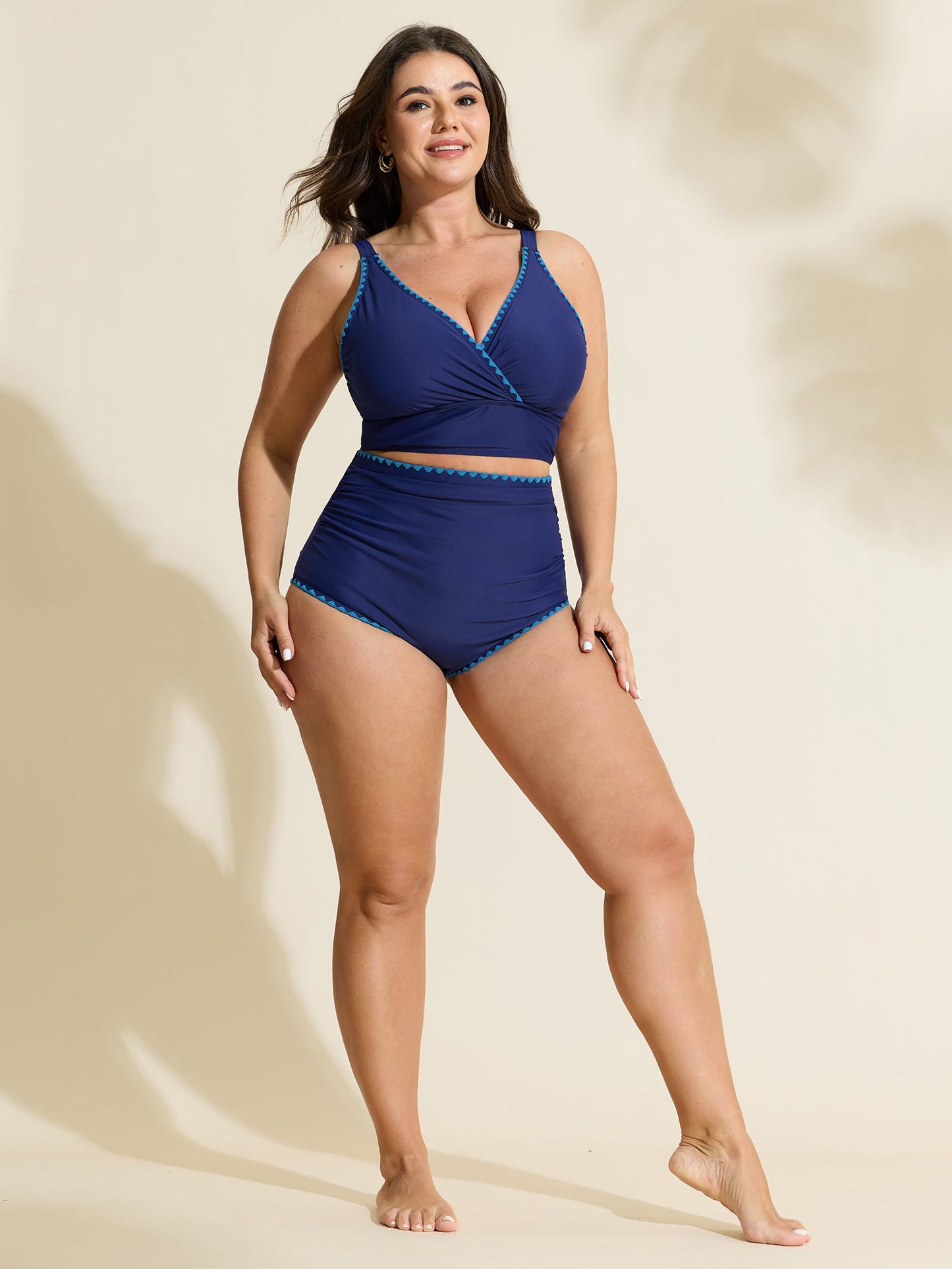 Color Contrast Embroidered Swim Top