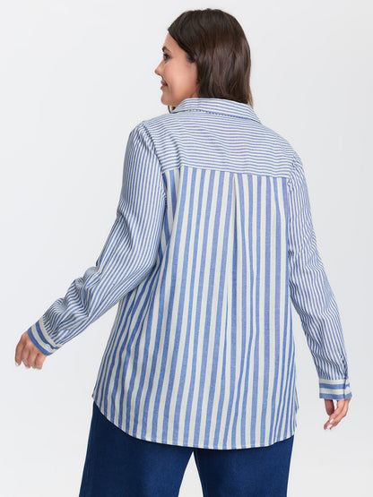 Cotton Nautical Striped Pocket Button Down Shirt