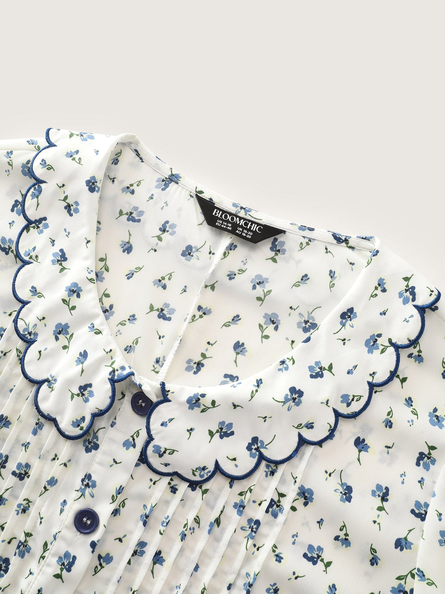 Floral Embroidery Pleated Button-Front Blouse