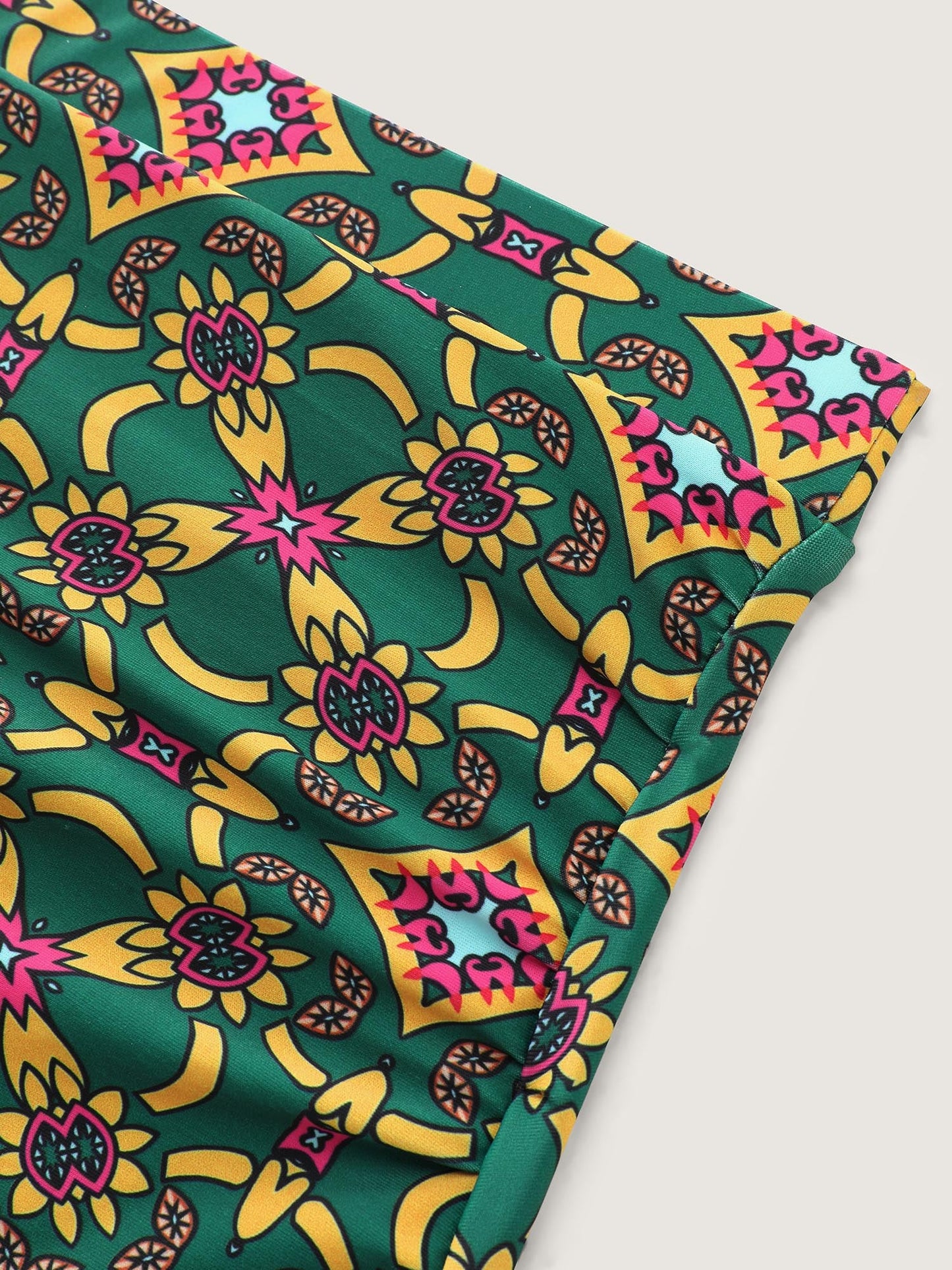 Geometric Ruched Tummy-Control Swim Bottoms