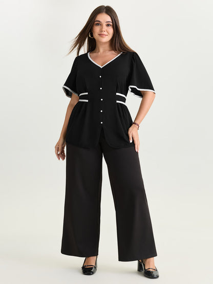 Color Contrast Edge Button Detail Blouse