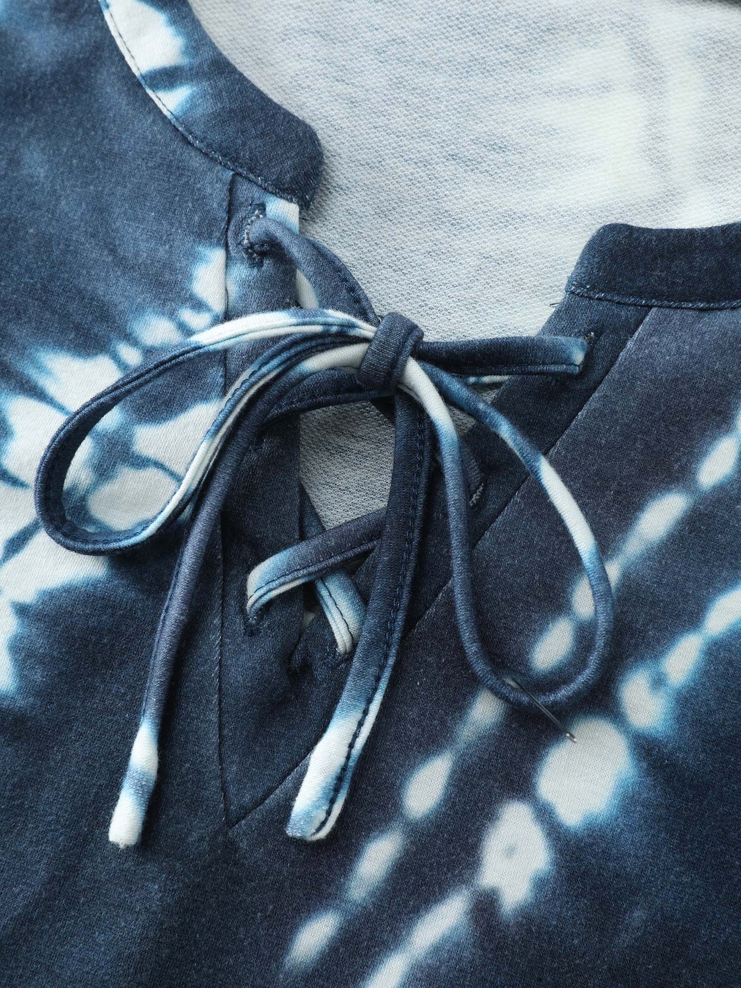 Tie-Dye Print Drawstring Neckline T-Shirt