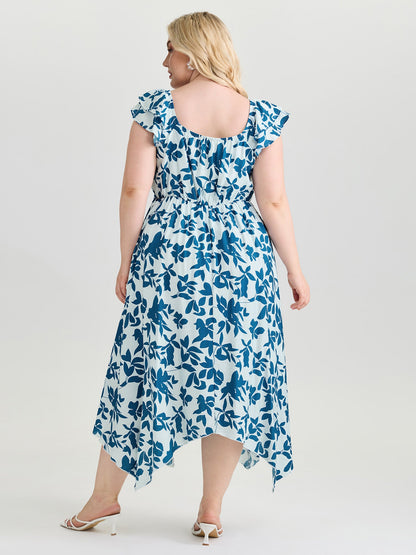 Floral Print Asymmetrical Hemline Maxi Dress