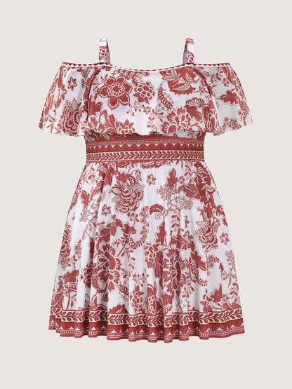 Anti-Float Tie Off-Shoulder Swim Dress