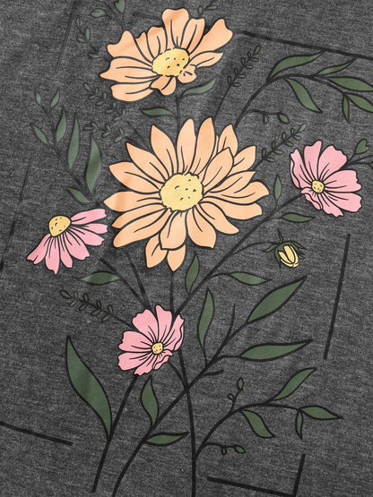 Graphic Floral Print Round Neck T-Shirt