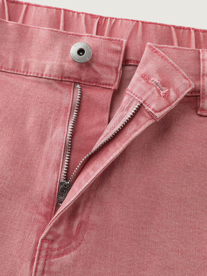 Elastic Back Waistband Straight-Fit Denim Shorts