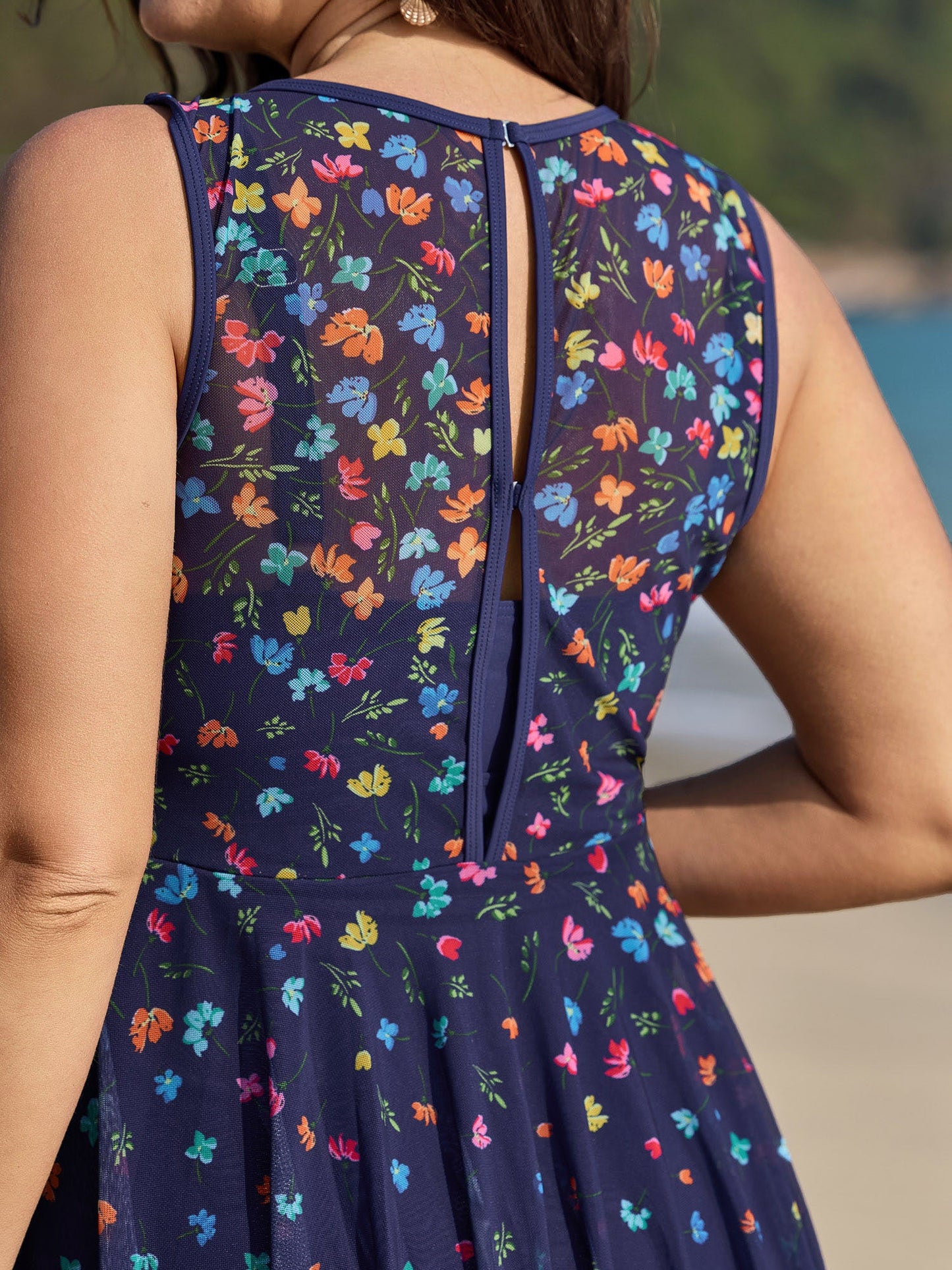 Multi-Color Print Sheer Swim Dress