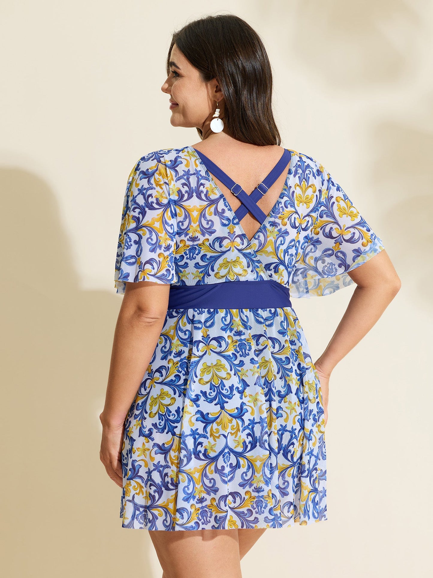 Ornate Print Hips Coverage Swim Dress