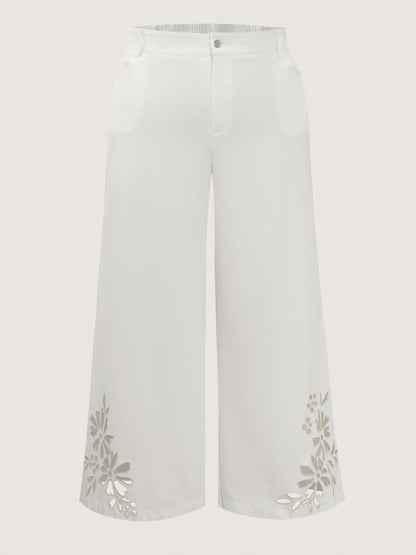 Cotton Floral Cutwork Embroidered Hem Pants
