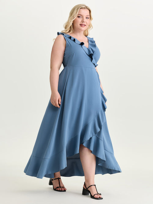 Ruffled Edge Layered Hem Midi Dress