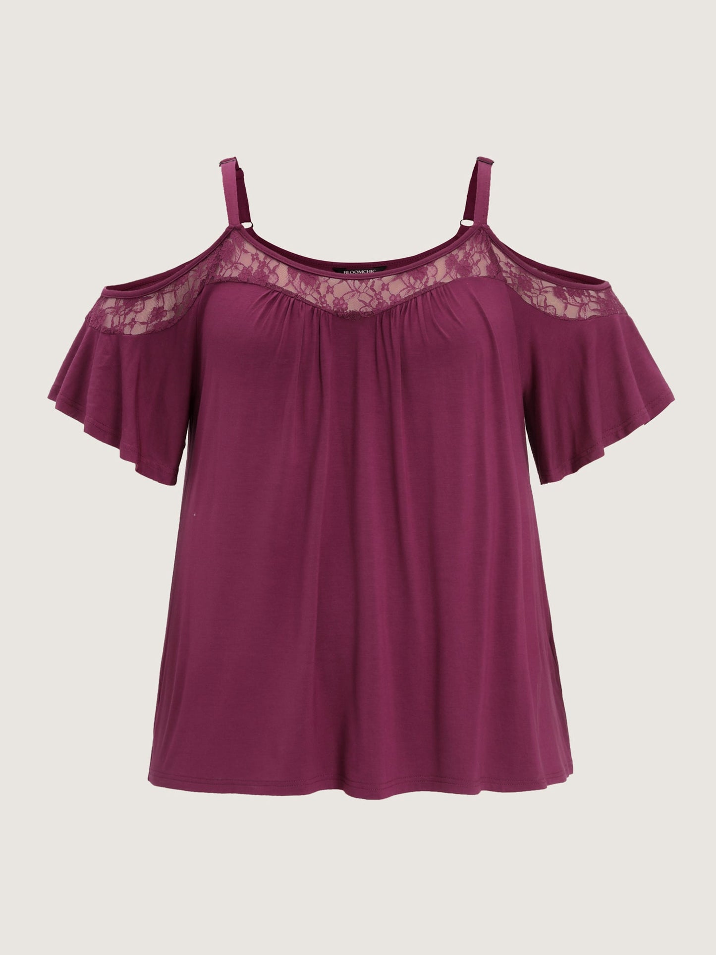 Cut-Out Shoulder Lace Trim Knit Top
