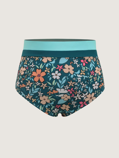 Floral Print Color Contrast Swim Bottoms