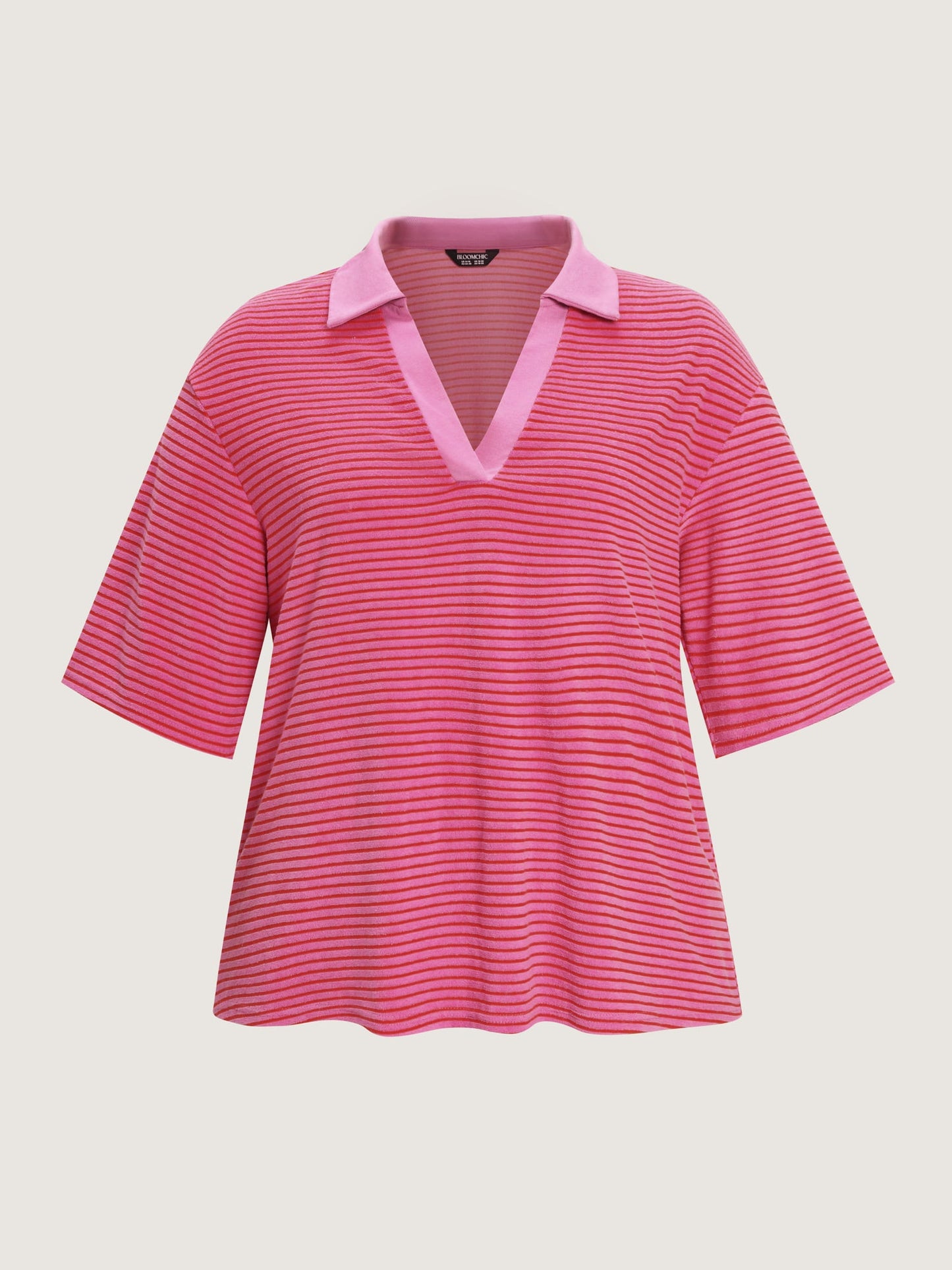 Striped Color Contrast Collar Terry Cloth Two-Piece Set