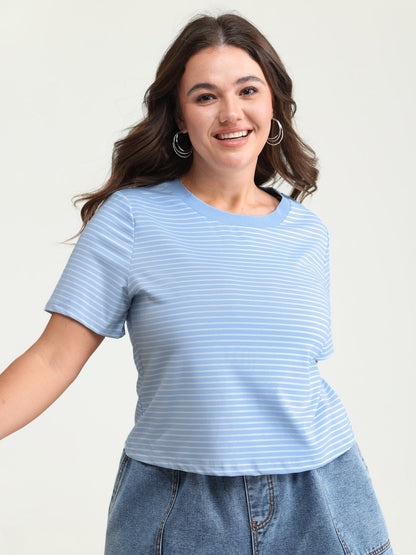 Striped Ribbed Fitted Crew Neck T-Shirt