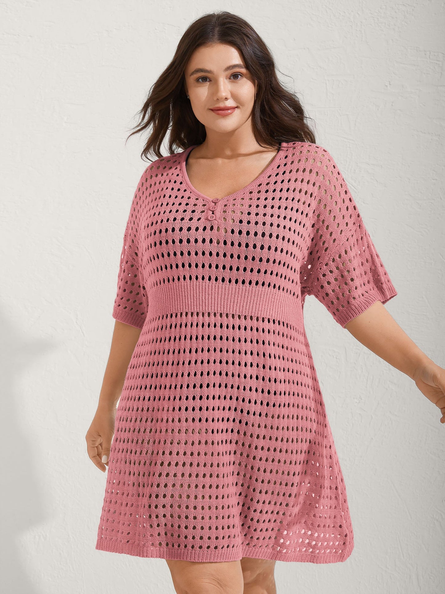 Cut-Out Waist-Cinched Button Swim Cover-Up