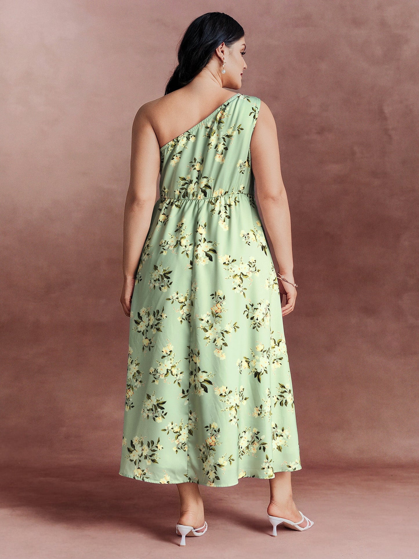 Elegant One-Shoulder Floral Knotted Maxi Dress
