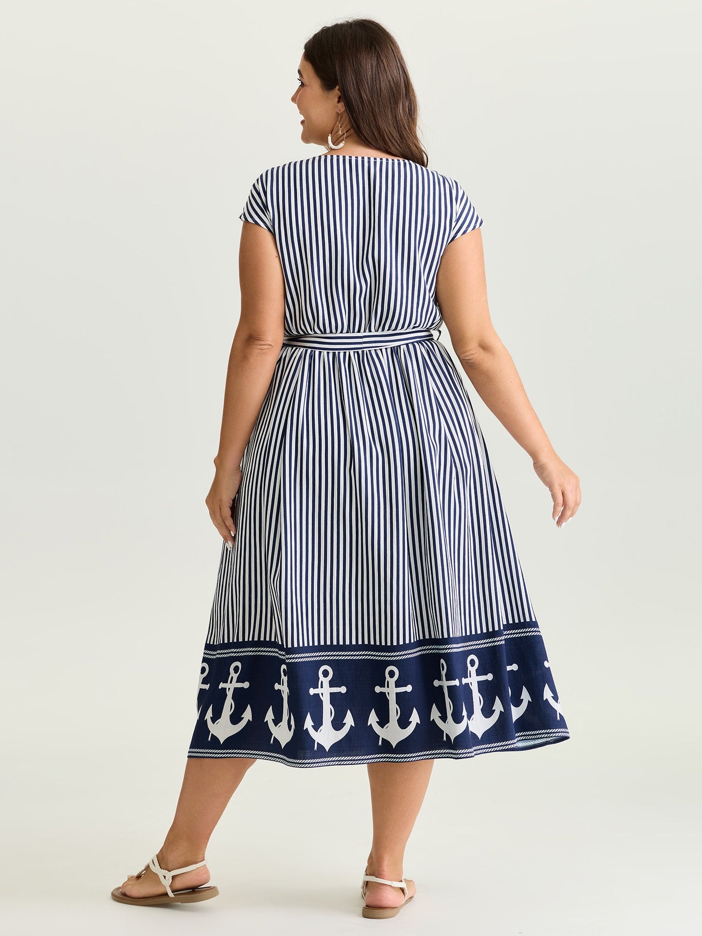 Nautical Stripe Waist-Tie Midi Dress