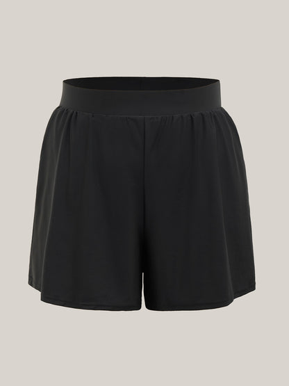 High Waisted Pockets Solid Pleated Swim Bottoms