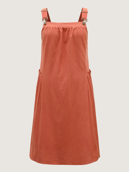plus size Pure Cotton Pleated Pockets Midi Dress