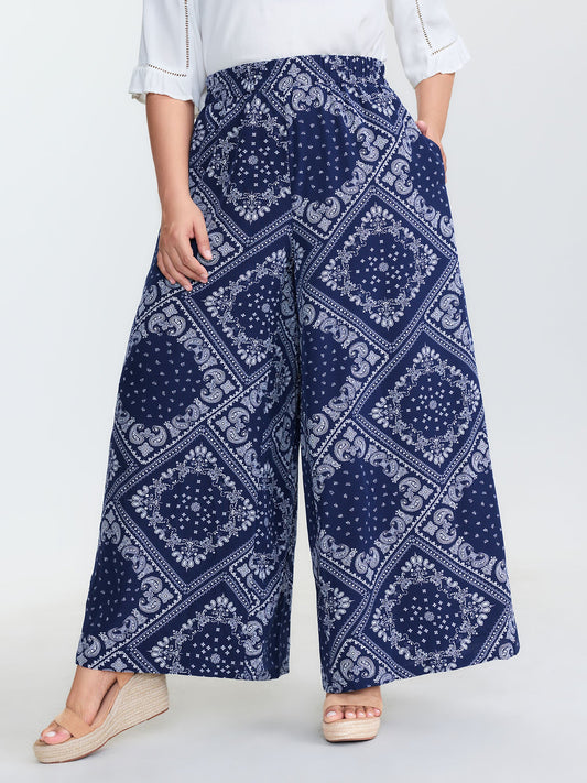 Geometric Print Wide-Leg Pants