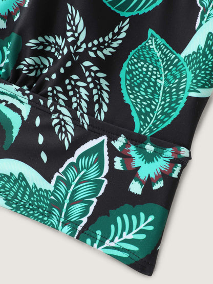 Floral Print Surplice Neckline Swim Top