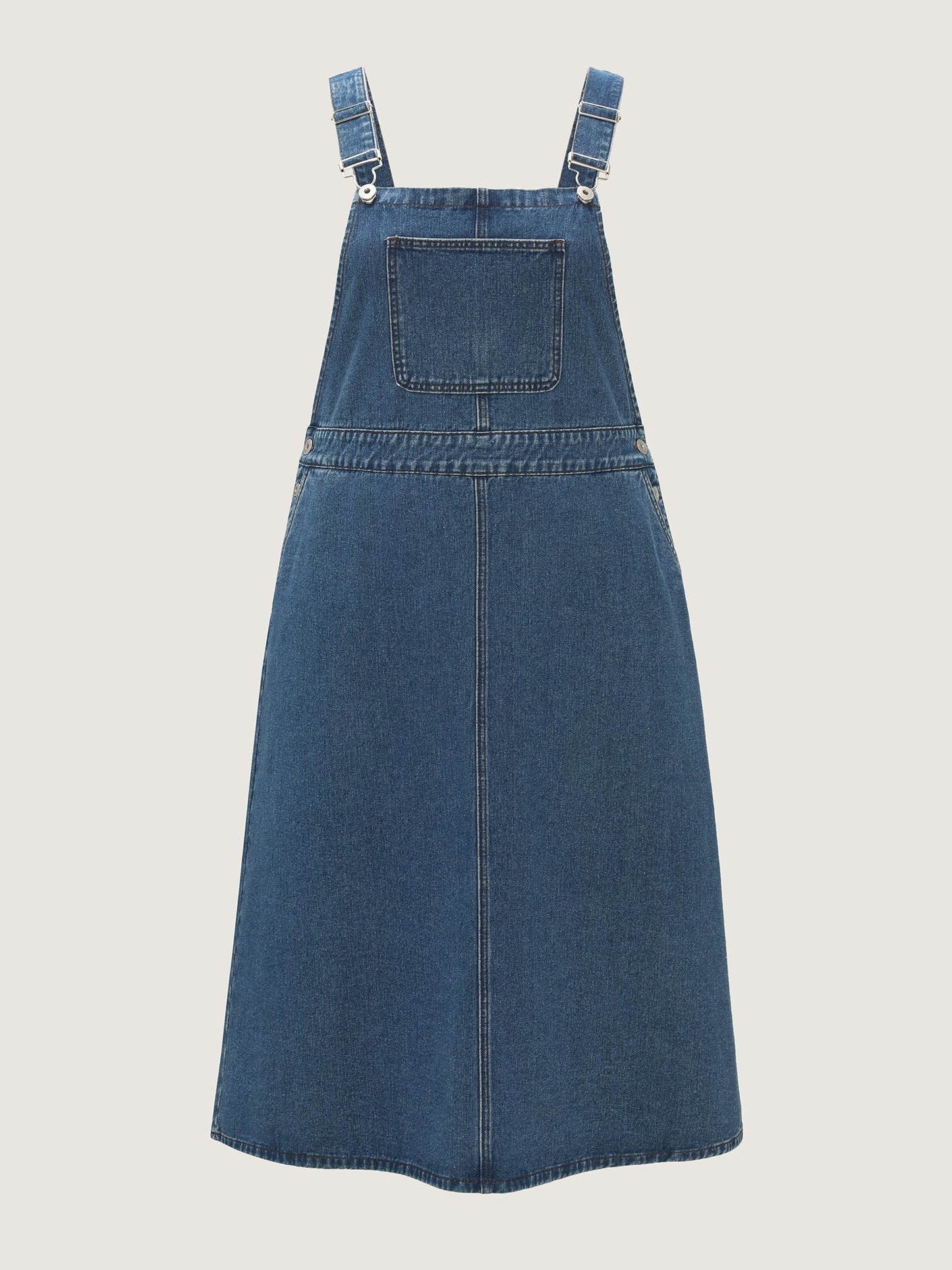 Cotton Adjustable Back Slit Overall Midi Denim Dress