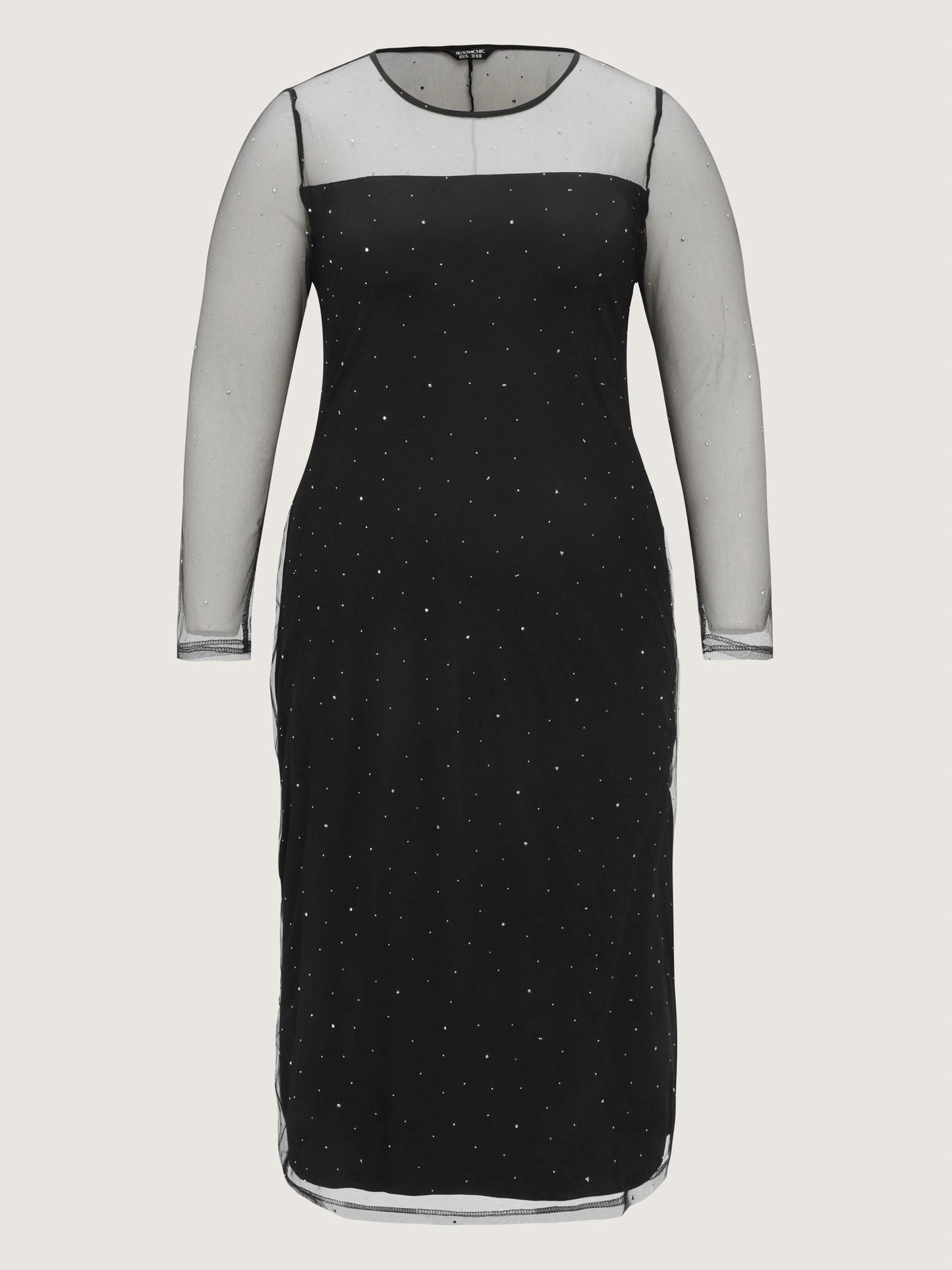 Sheer Stretchy Rhinestone Midi Party Dress