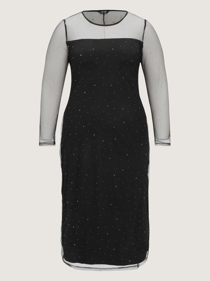 Sheer Stretchy Rhinestone Midi Party Dress