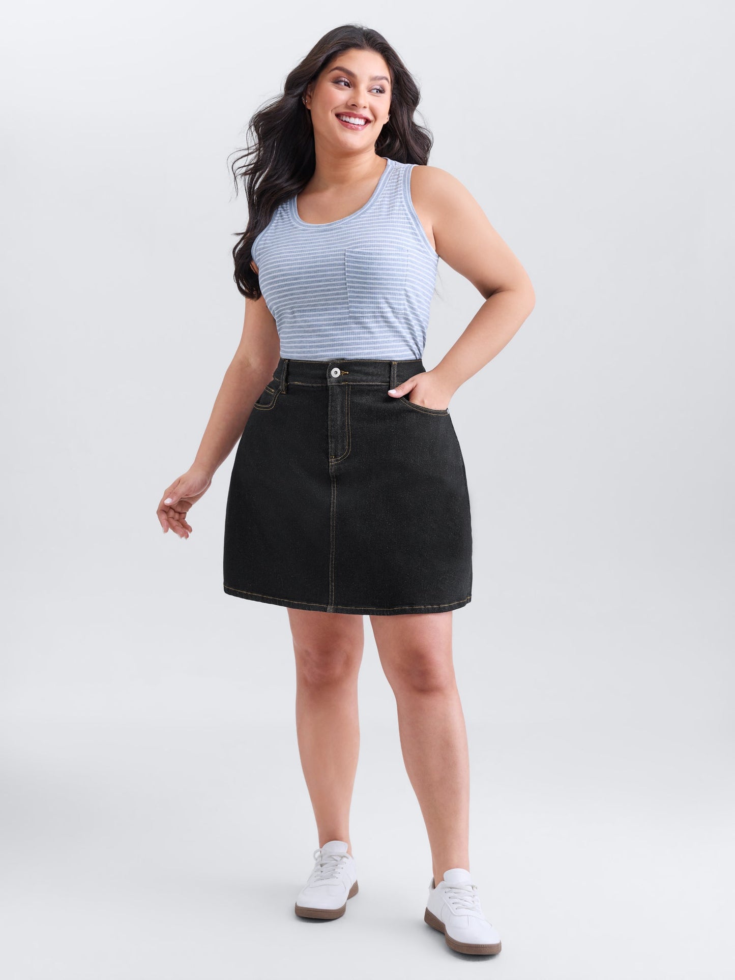 Built-In-Brief Stretchy Bootcut Denim Skirt