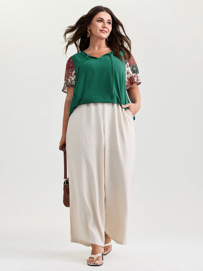 Floral Collage Print Keyhole Neckline Blouse
