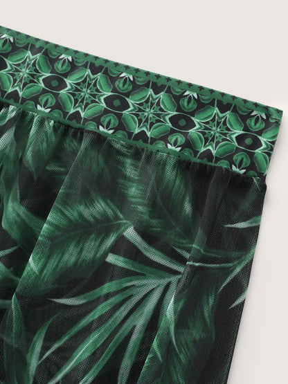 Tropical Plant Print One-Piece Swimsuit Set