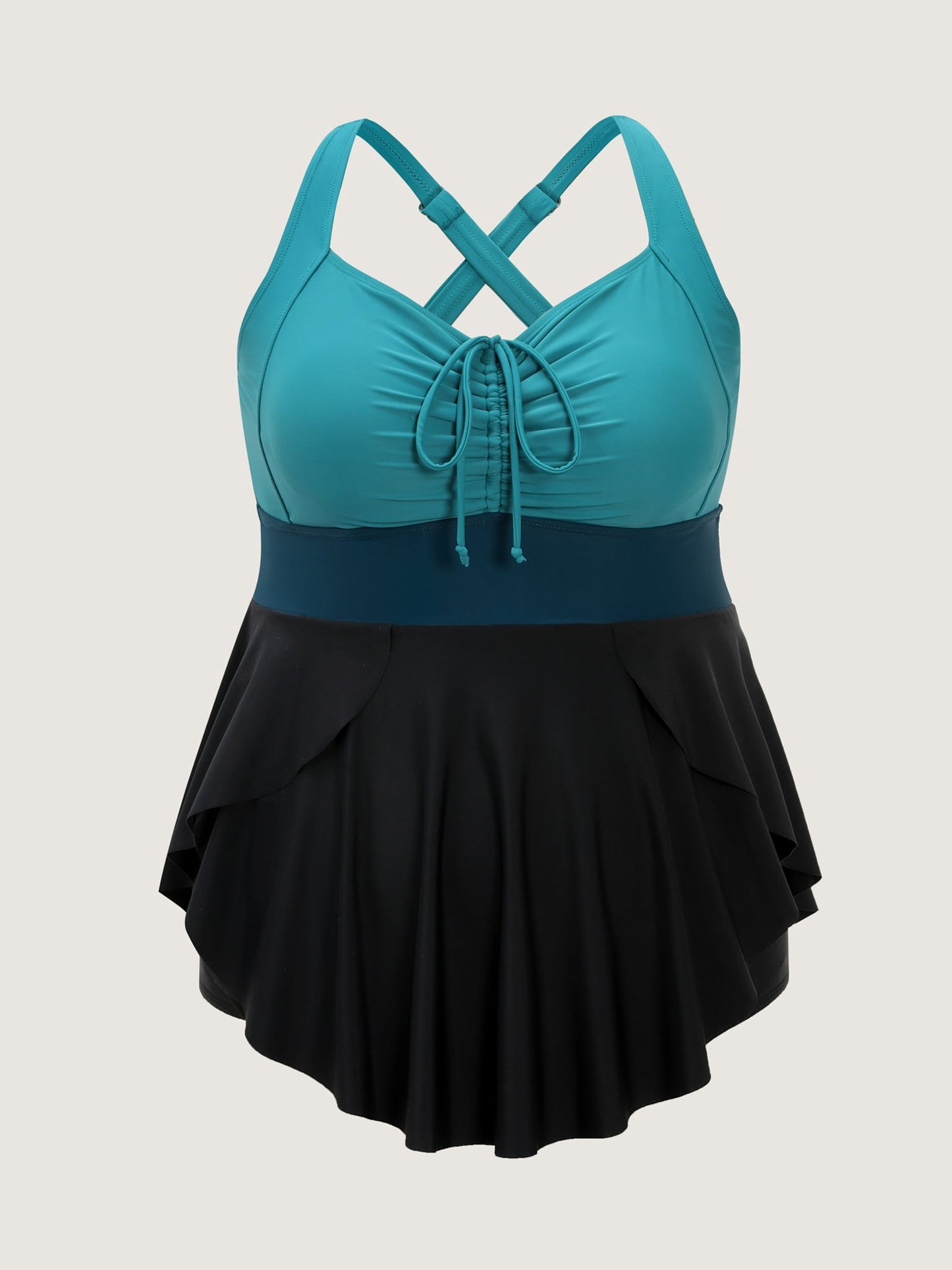 Colorblock Drawstring Adjustable Swim Dress