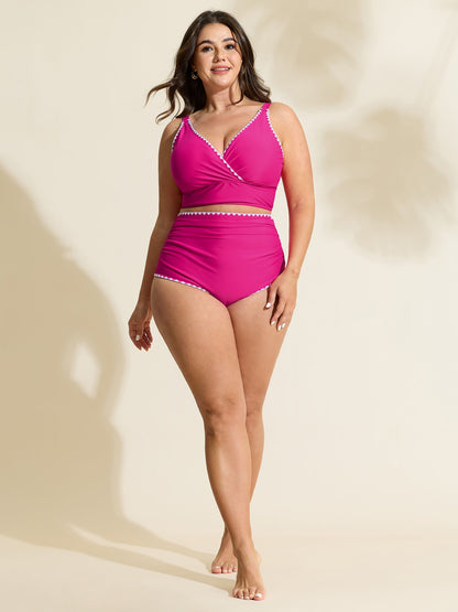 Color Contrast Embroidered Swim Top