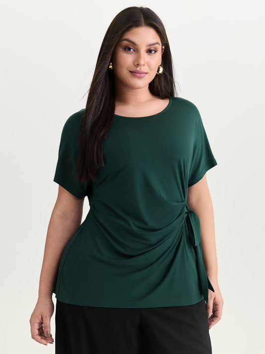 Stretchy Draped Side Tie Blouse