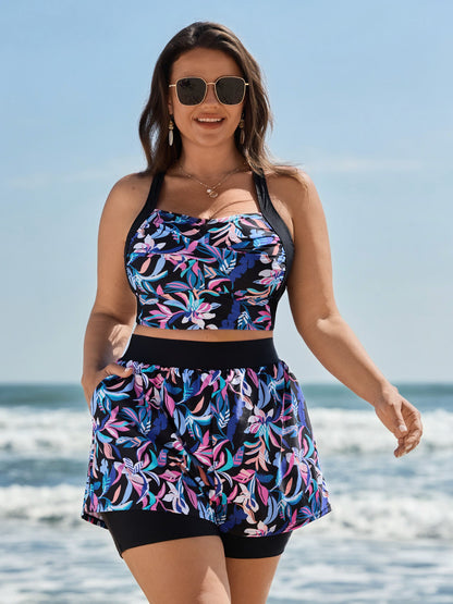 Vibrant Floral Print Pockets Swim Bottoms