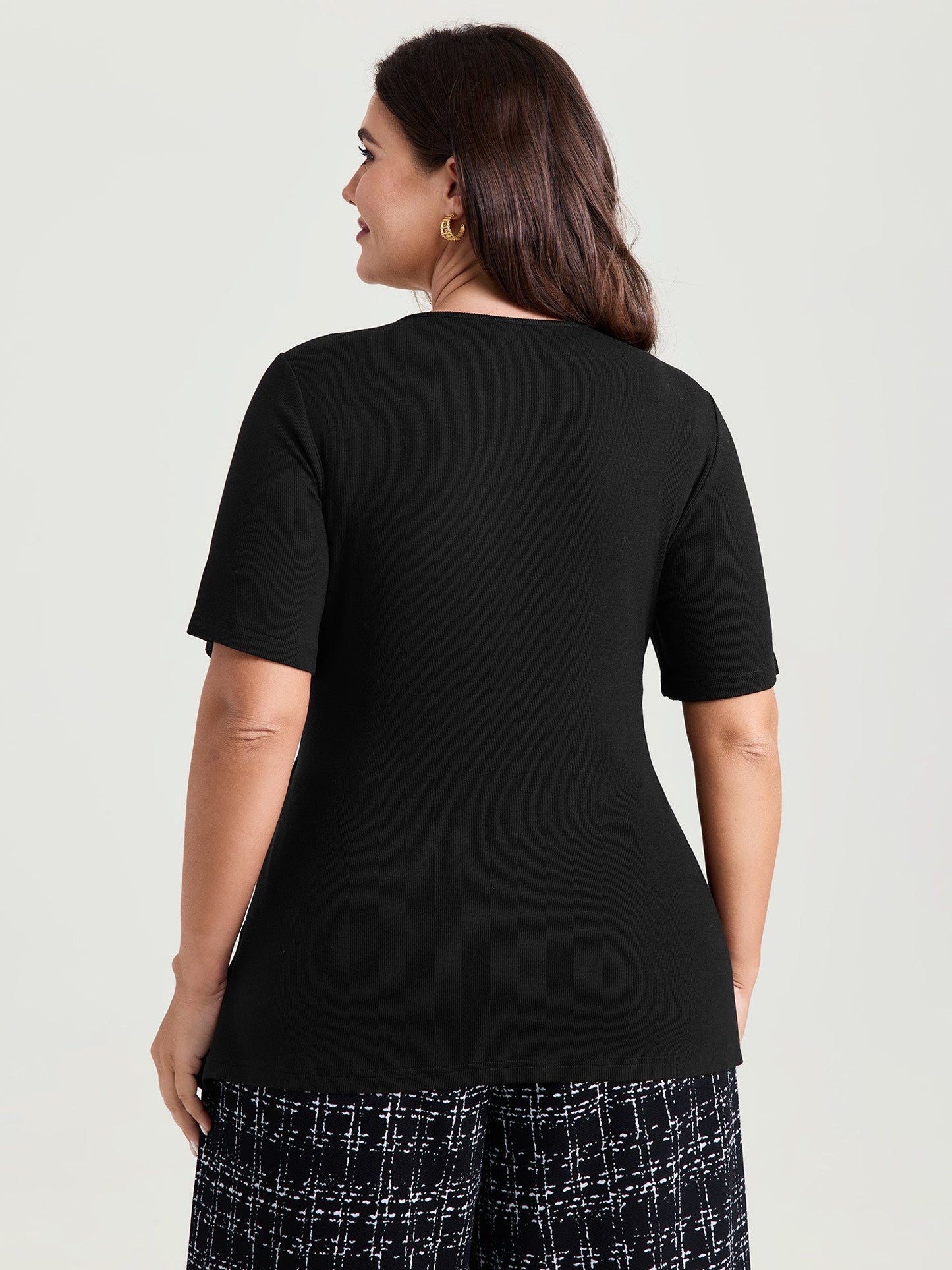Stretchy Fitted Waist Side Placket Knit Top
