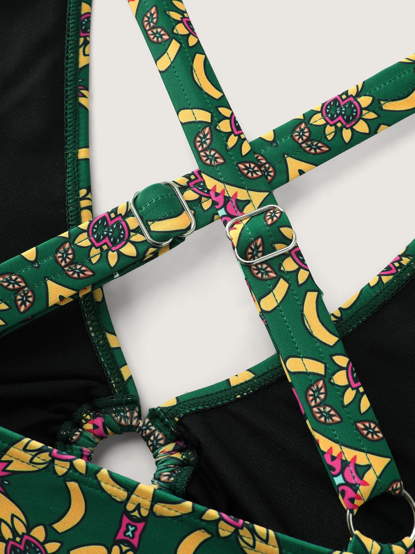 Adjustable Geometric Cut-Out Print Swim Top