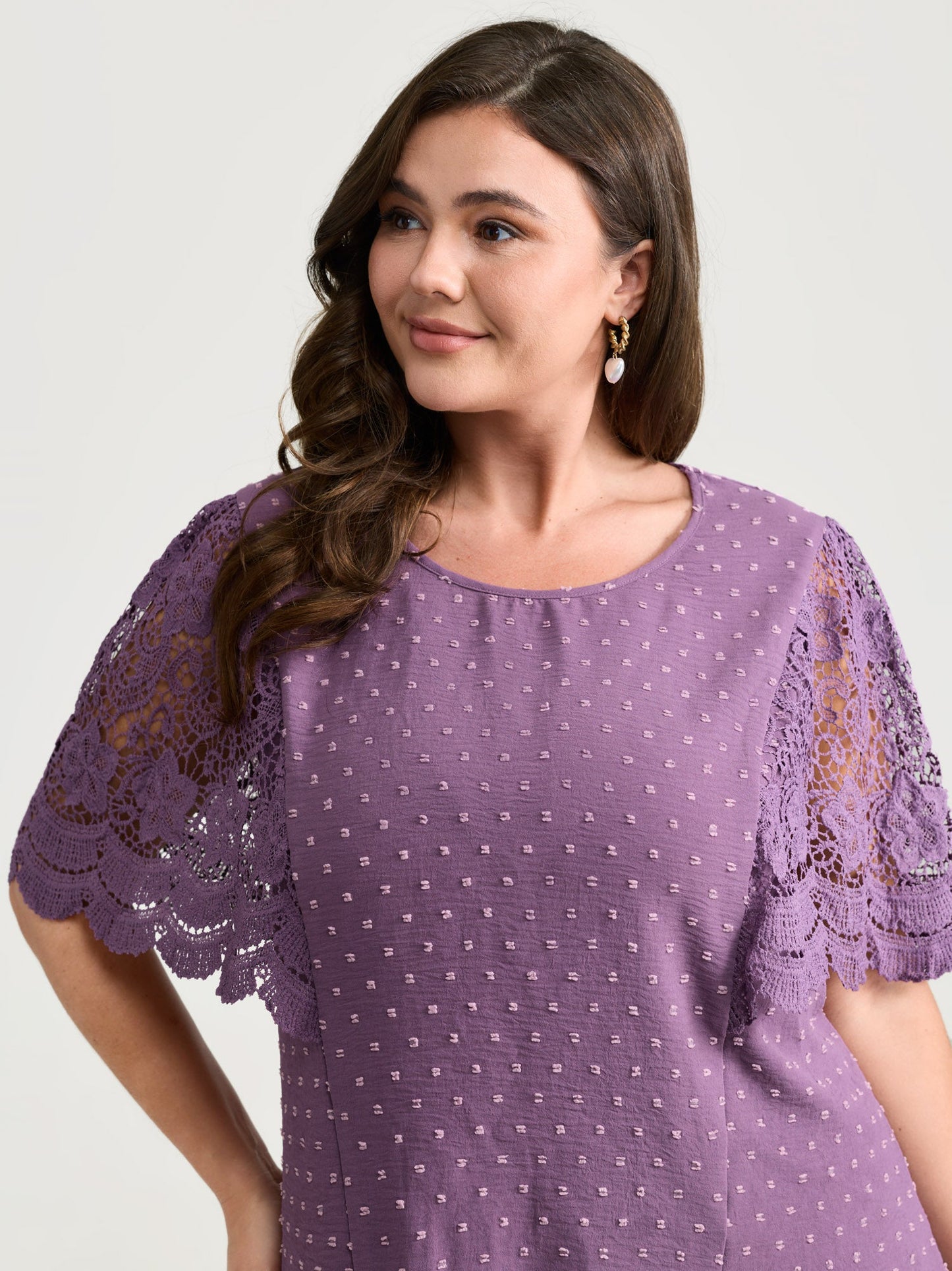 Supersoft Sheer Lace Sleeve Cinched Blouse
