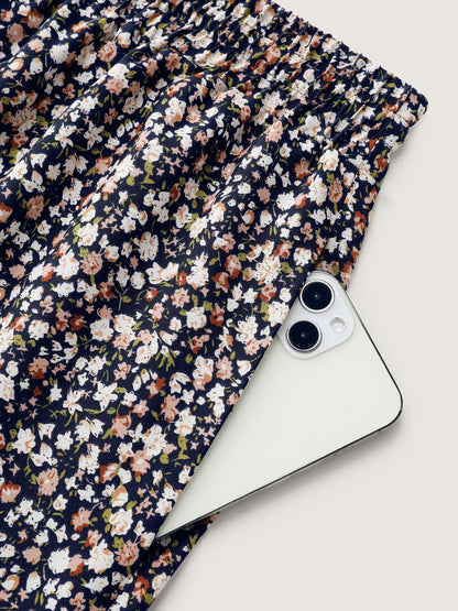 Micro Floral Print Wide Waistband Pants