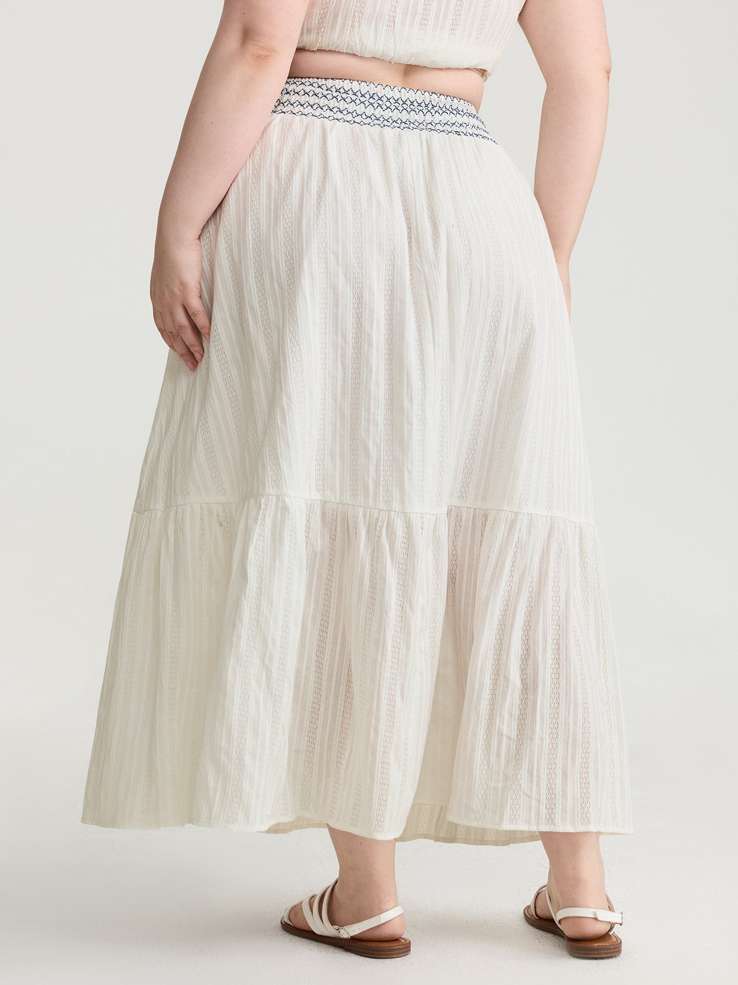 Cotton Shirred Contrast Waist Pockets Maxi Skirt