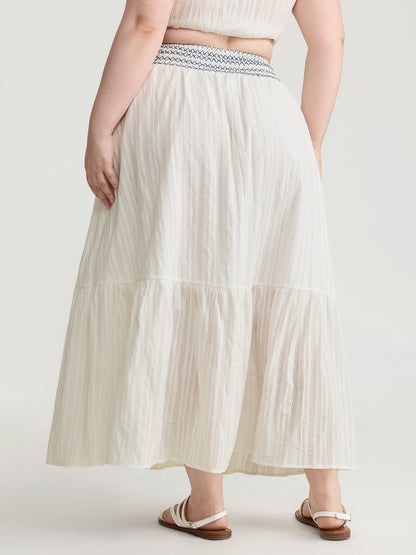 Cotton Shirred Contrast Waist Pockets Maxi Skirt