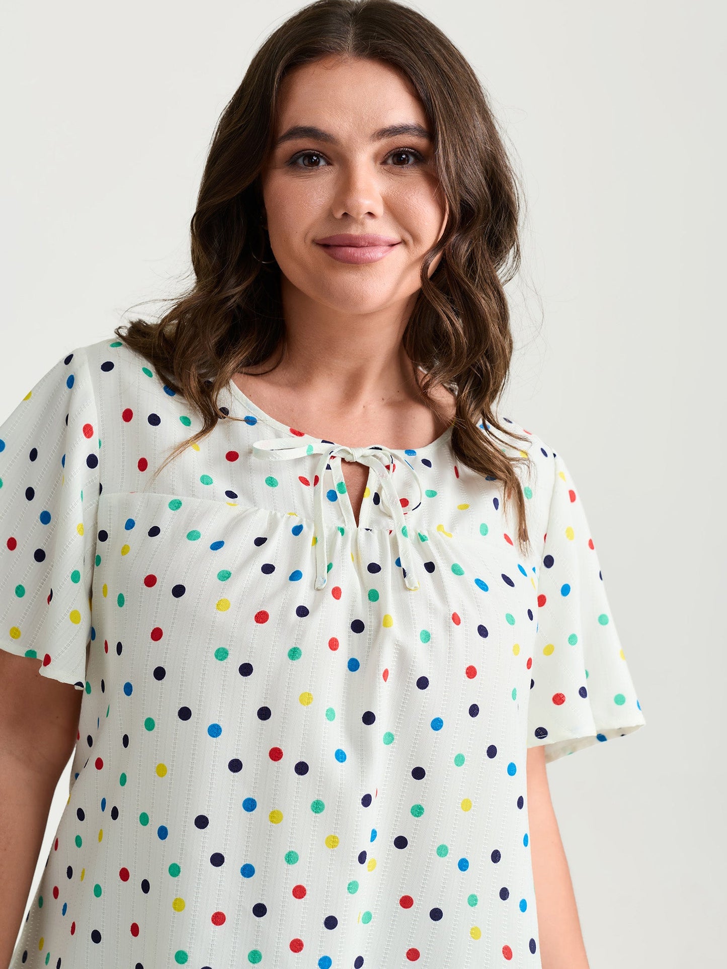 Colorful Polka Dots Drawstring Ruched Blouse