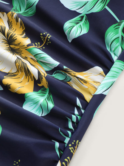 Tropical Print One Piece Swimsuit Sarong Set