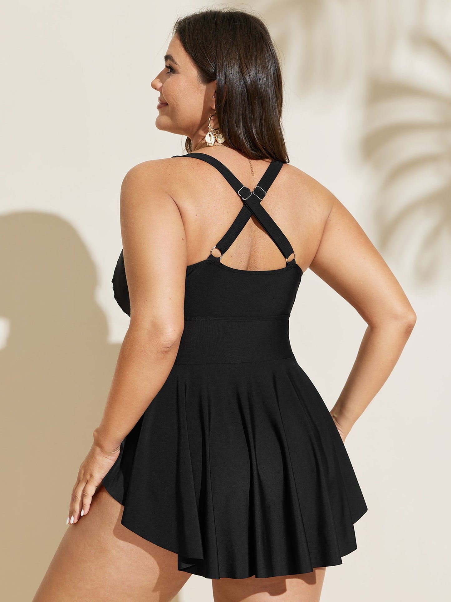 Twist Front Ruched Ruffled Swim Dress