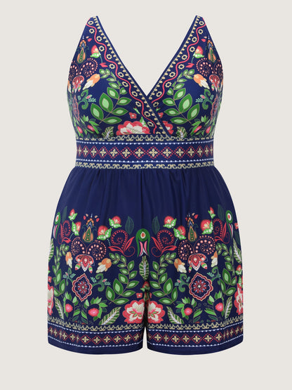 Tropical Print Pockets One-Piece Swimsuit