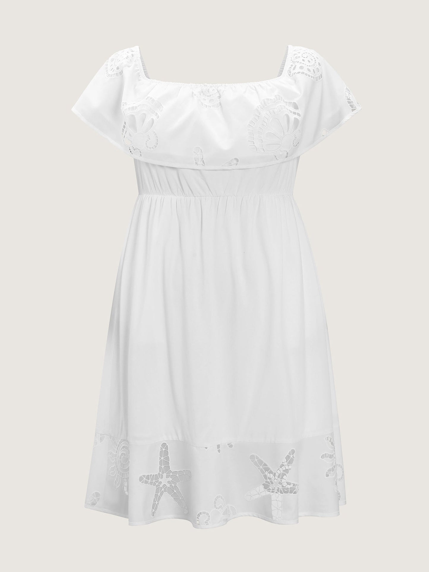 Ocean Pattern Embroidered Cut-Out Midi Dress