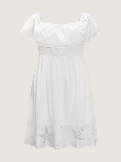 Ocean Pattern Embroidered Cut-Out Midi Dress